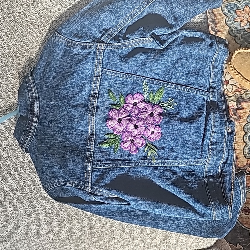 Hand Embroidered Denim Jacket - Picture 3 of 5